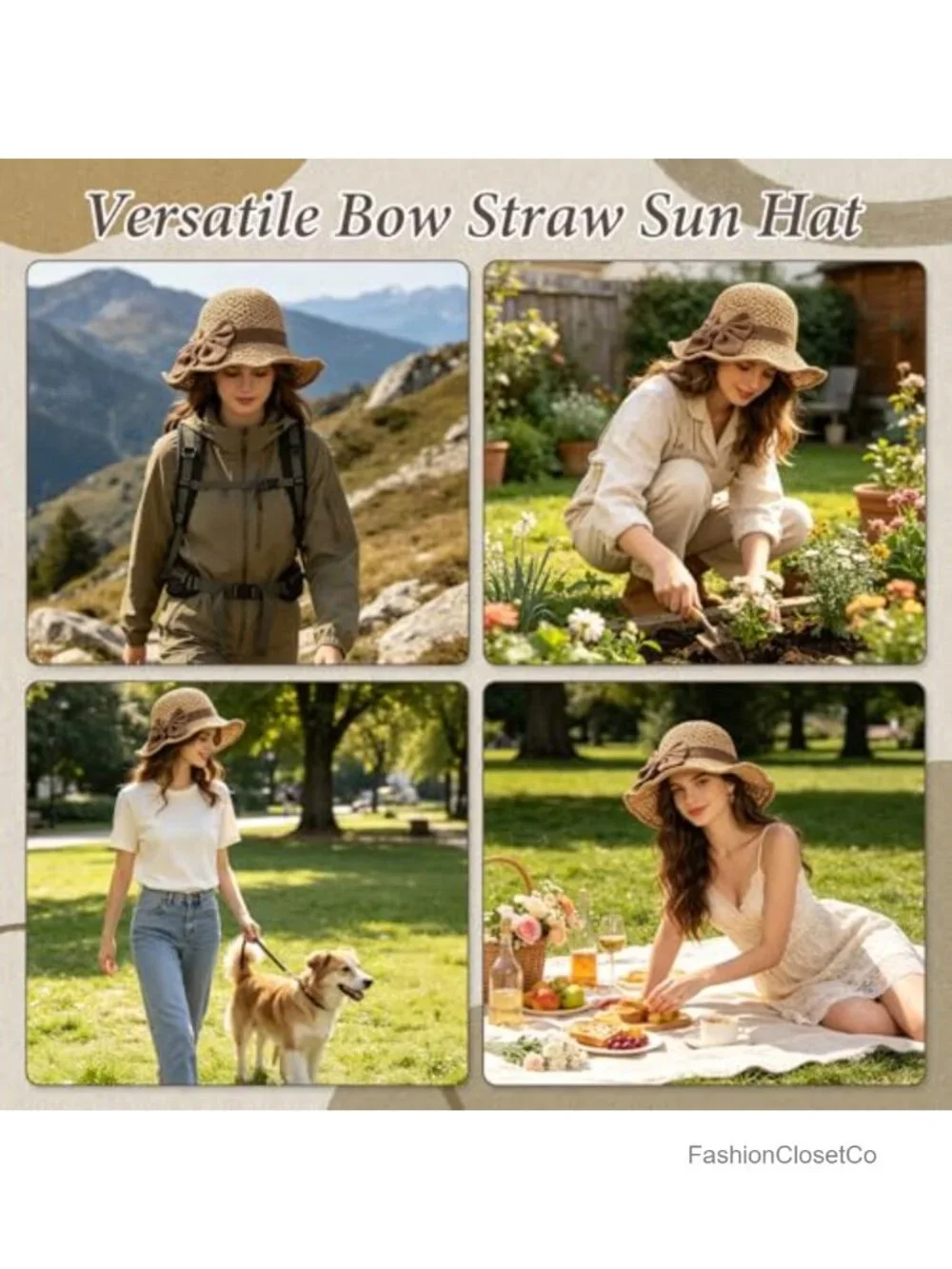 Handcrafted Woven Straw Sun Hat with Ruffled Bow - Foldable Travel Bucket Hat